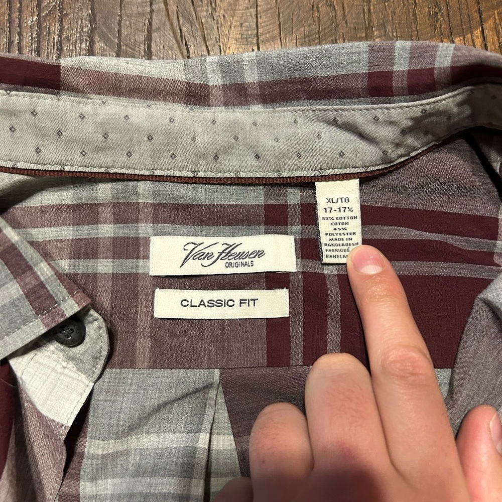 Van Heusen Burgundy and Gray Plaid Casual Shirt - Picture 3 of 3